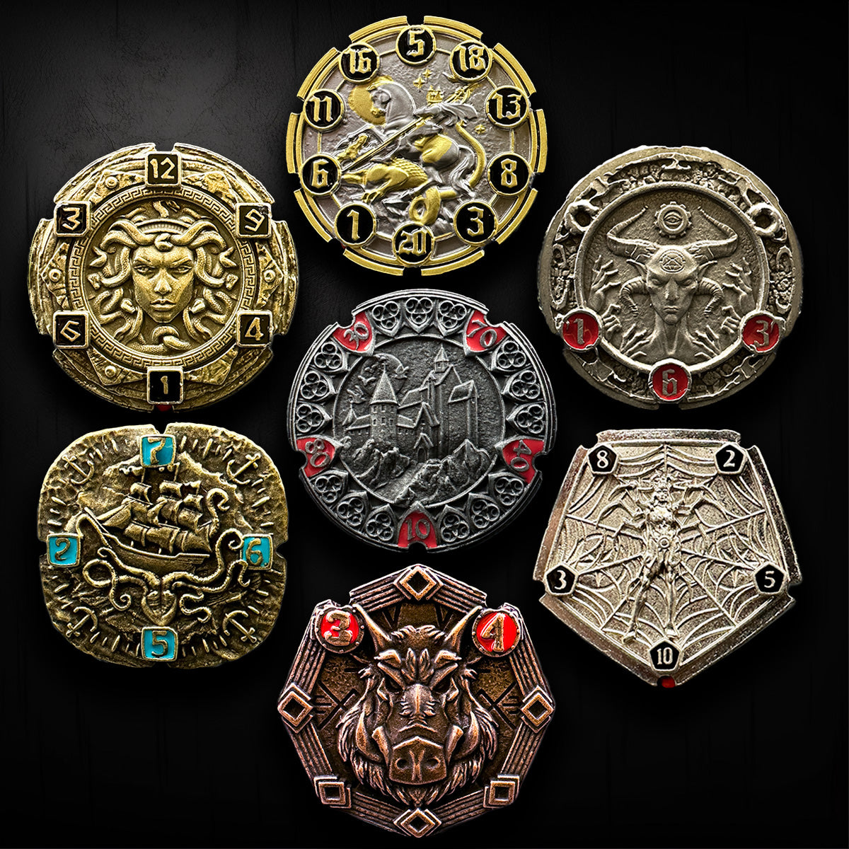 FlipDie Seven Realms — Metal Dice Coin Set | Yarro Studios