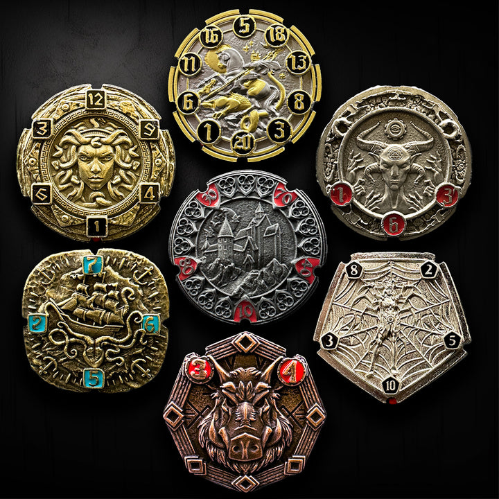 FlipDie Seven Realms — Metal Dice Coin Set