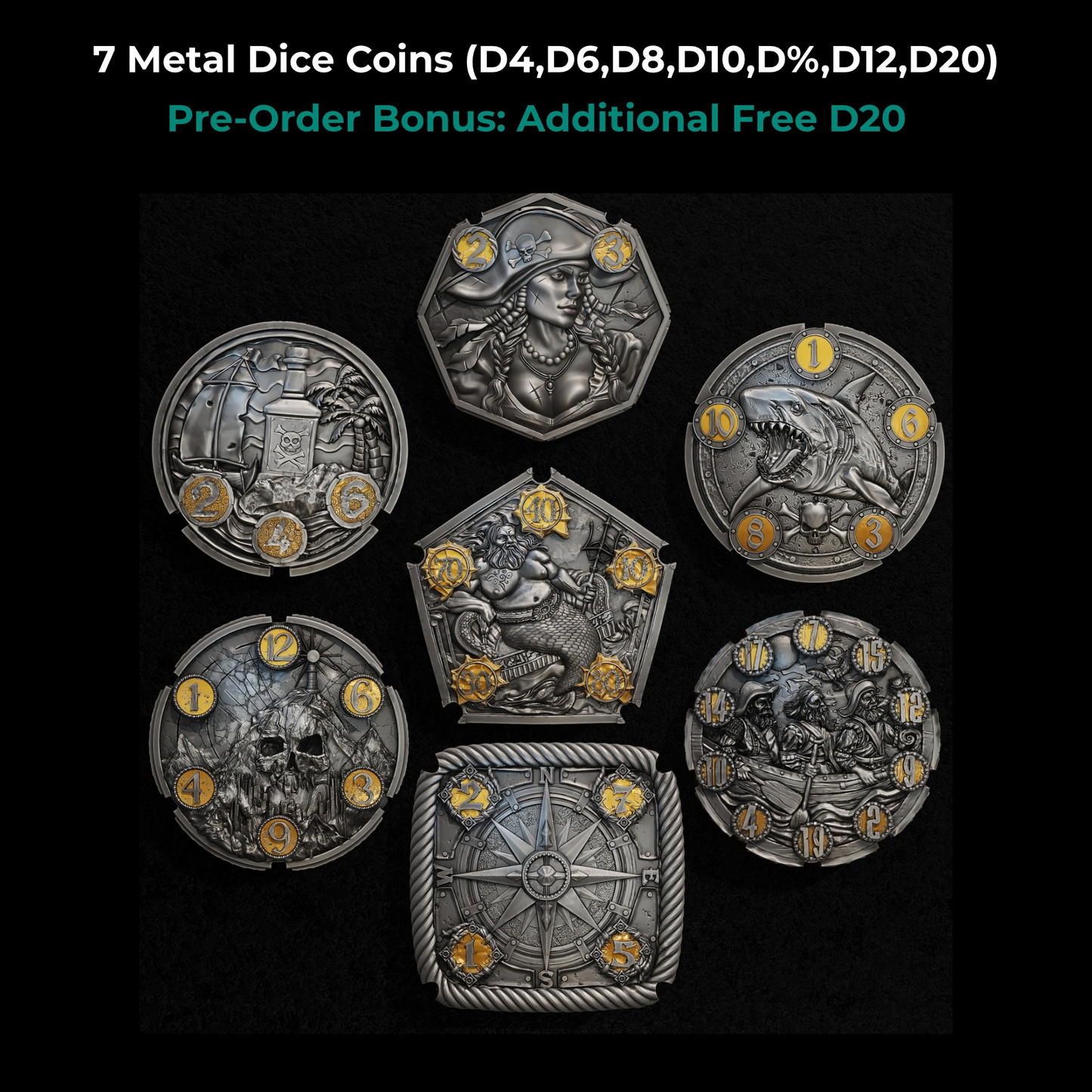 Flipdie Dice Coin Set: Pirate Theme Pre-Order (Delivery: June/2024)